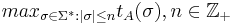 max_{\sigma \isin \Sigma^*: |\sigma| \le n} t_A(\sigma), n \in \mathbb{Z}_+