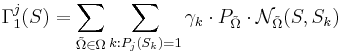 \Gamma_1^j (S) = \sum_{\tilde \Omega \in \Omega} \sum_{k : P_j(S_k) = 1} \gamma_k \cdot P_{\tilde \Omega} \cdot \mathcal{N}_{\tilde \Omega}(S, S_k)